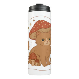 Cottagecore Pilz Katze mit Hut – Süße Vintage G Thermosbecher