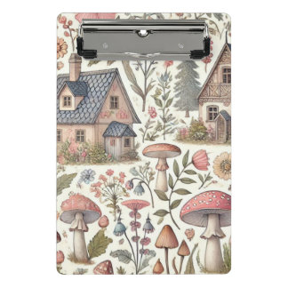 Cottagecore-Pilz- und Blumenmuster Mini Klemmbrett