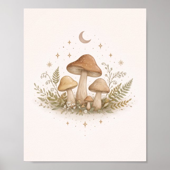 Cottagecore-Pilz-Wandkunst – Poster (Vorne)