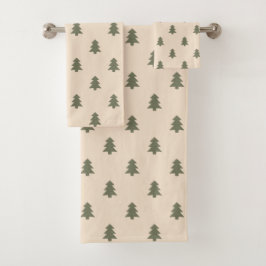 Cottagecore Pine Tree Neutral Farmhouse Winter Badhandtuch Set