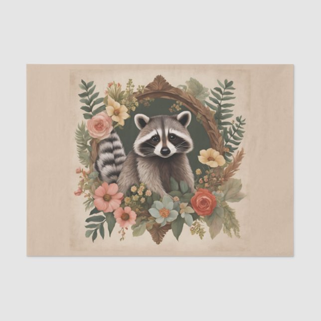 CottageCore-Raccoon-Dekoupage Seidenpapier (Vorderseite)