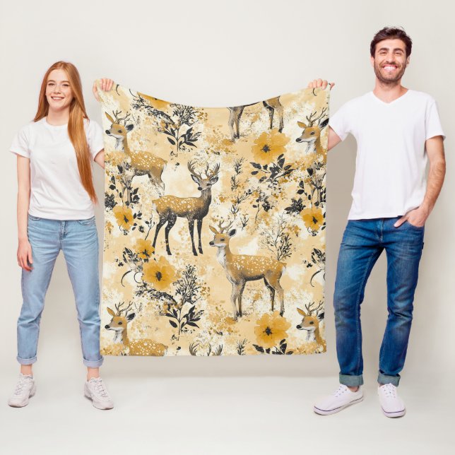 Cottagecore-Rehkitz-Blumenmuster Fleecedecke (Beispiel)