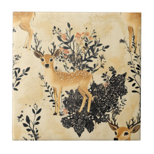 Cottagecore-Rehkitz-Blumenmuster Fliese