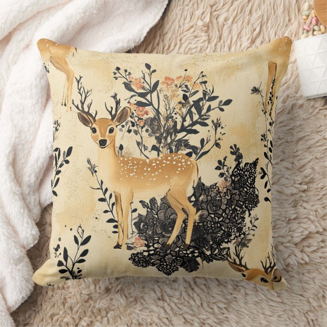 Cottagecore-Rehkitz-Blumenmuster Kissen (Decke)