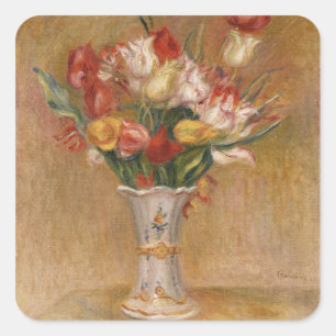 Cottagecore Renoir Blumen Vintage Tulpen Kunst Quadratischer Aufkleber