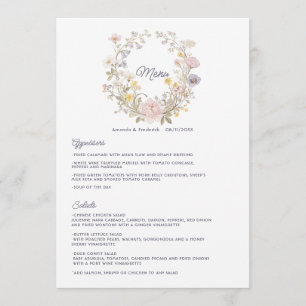 Cottagecore Romantische Florale Gartenhochzeit Menükarte