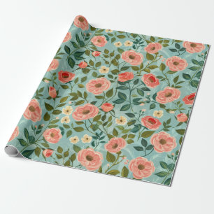 Cottagecore Rosa Blumen-Geschenk Geschenkpapier