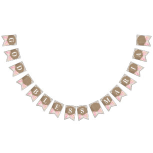 Cottagecore Rosa Floral Rustikaler Gott segne Tauf Wimpelkette