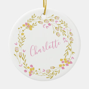 Cottagecore Rosa Grüne Zierliche Blumenkranz Name Keramik Ornament