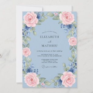 Cottagecore-Rosa-Rosen-Kranz-Hochzeit Einladung