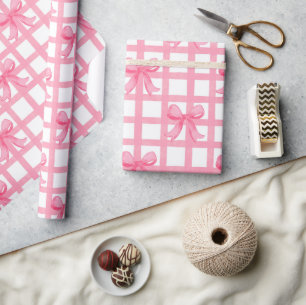 Cottagecore Rosa Schleifen Kariert Wasserfarbe Kar Geschenkpapier