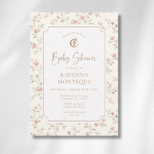 Cottagecore-Sage-Blush-Blumen-Gold-Baby-Party Einladung