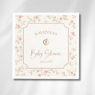 Cottagecore-Sage-Blush-Blumen-Gold-Babyparty Serviette