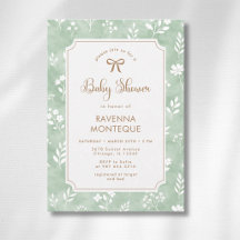 Cottagecore-Sage-Weiß-Blumen-Gold-Schleife-Baby-Pa