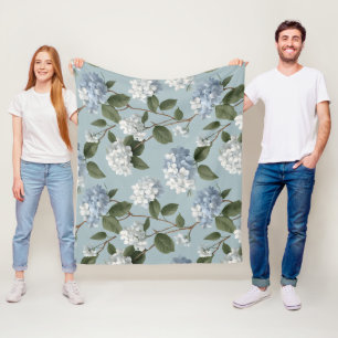 Cottagecore Sanfte Blaue Hortensien Blumenmuster Fleecedecke