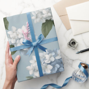 Cottagecore Sanfte Blaue Hortensien Blumenmuster Geschenkpapier