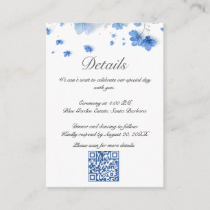 Cottagecore Sanfte Blaue Wildblumen Hochzeits-QR-C Begleitkarte