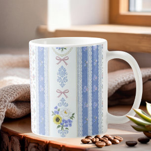 Cottagecore Sanftes Blau Rosa Blumen Spitze Vintag Kaffeetasse