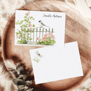 Cottagecore-Schloss Rosa Blumen-Vogel Personalisie Mitteilungskarte