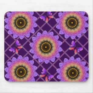 Cottagecore-Schmetterling- und Blumenrastermuster Mousepad