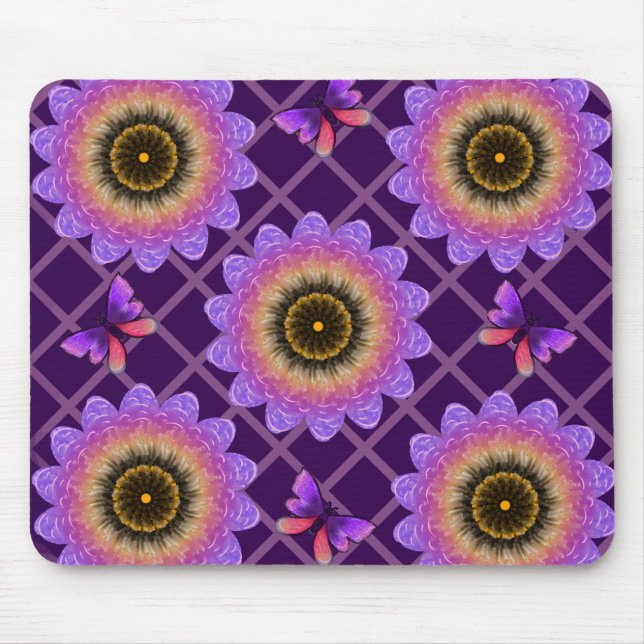 Cottagecore-Schmetterling- und Blumenrastermuster Mousepad (Vorne)