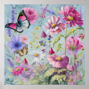 Cottagecore-Schmetterlingsgarten Poster