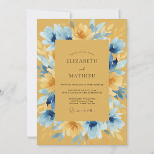 Cottagecore-Senfgelb-Azure-Wildblumen-Hochzeit Einladung