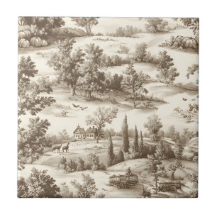 Cottagecore-Sepia-Herbst-Pumpkin-Toile-Muster Fliese