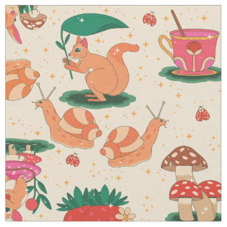 cottagecore snail magic strawberry squirrel beige stoff