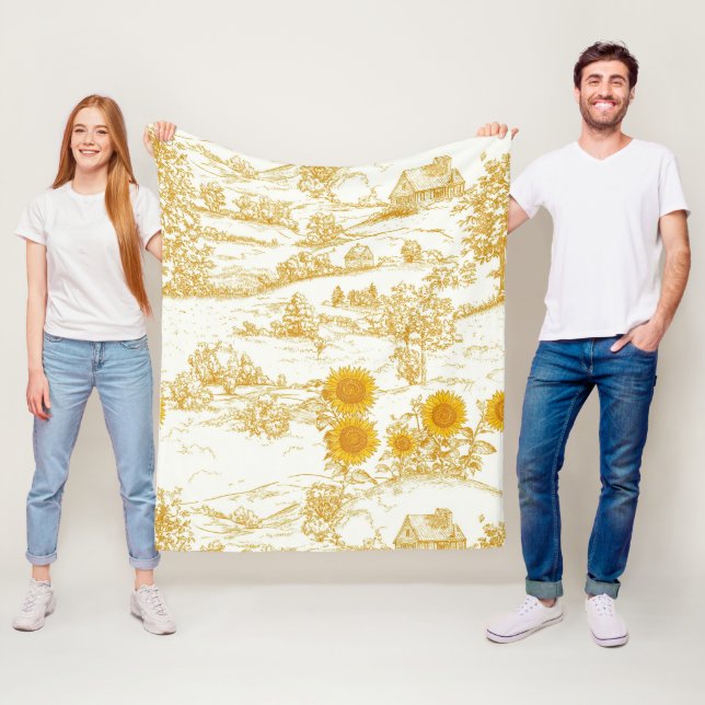 Cottagecore-Sonnenblumen-Land-Toile Fleecedecke (Beispiel)