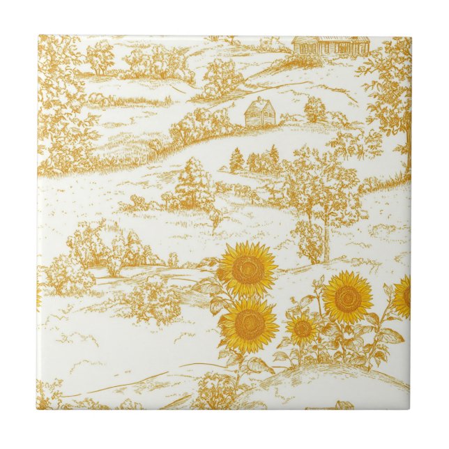 Cottagecore-Sonnenblumen-Land-Toile Fliese (Vorderseite)
