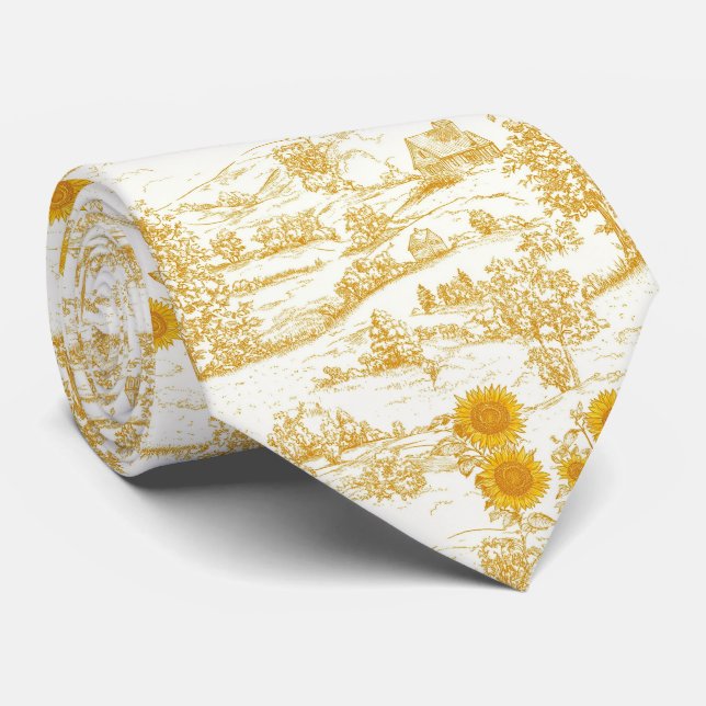 Cottagecore-Sonnenblumen-Toile-Land Krawatte (Gerollt)