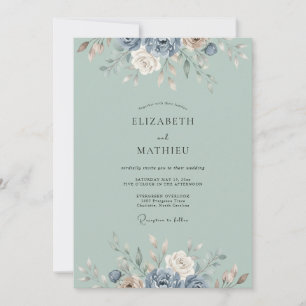 Cottagecore-Staubige Aqua-Pfingstrose-Hochzeit Einladung