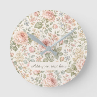 Cottagecore Staubrose Salbei Grün Floral Garten Runde Wanduhr