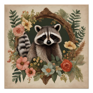 Cottagecore Süßer Waschbär Poster