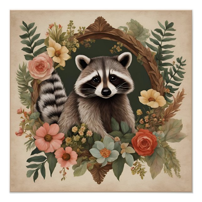 Cottagecore Süßer Waschbär Poster (Vorderseite)