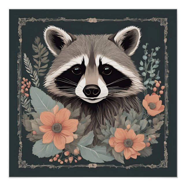 Cottagecore Süßer Waschbär Poster (Vorderseite)