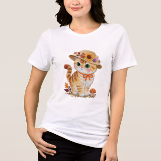 Cottagecore-Tabby-Katze mit Herbstlaub Tri-Blend Shirt