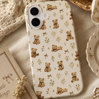 Cottagecore-Teddybär-Muster-Geschenk iPhone 16 Hülle