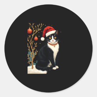 Cottagecore Tuxedo Cat Funny Xmas Aesthetic Santa  Runder Aufkleber