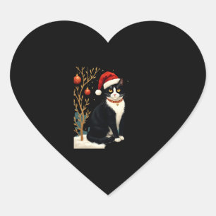 Cottagecore-Tuxedo-Katze Lustiges Weihnachten Ästh Herz-Aufkleber