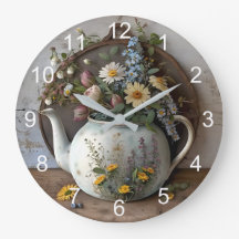 Cottagecore Vintage Küchenuhr - Rustikale Blumen