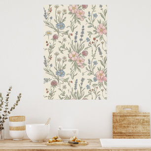 Cottagecore Vintage Wildblumen-Muster-Notizbuch Poster