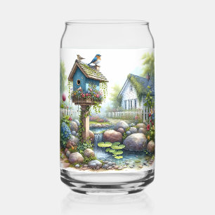 Cottagecore-Vogelhaus-Garten-Aquarell Dosenglas