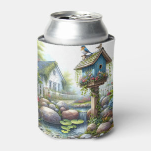 Cottagecore-Vogelhaus-Garten-Aquarell Dosenkühler