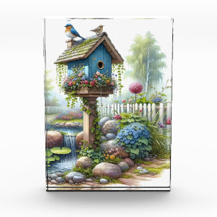 Cottagecore-Vogelhaus-Garten-Aquarell Fotoblock