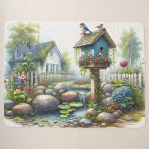 Cottagecore-Vogelhaus-Garten-Aquarell Sherpadecke