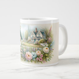 Cottagecore-Vogelhaus mit Blumengarten Jumbo-Tasse