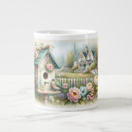 Cottagecore-Vogelhaus mit Blumengarten Jumbo-Tasse