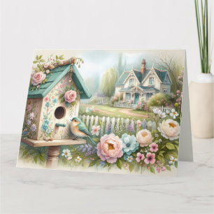 Cottagecore-Vogelhaus mit Blumengarten Karte